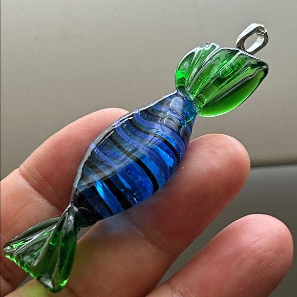 🖤Venetian Murano glass Candy 🍬 Pendant - green clear blue - Picture 3 of 12